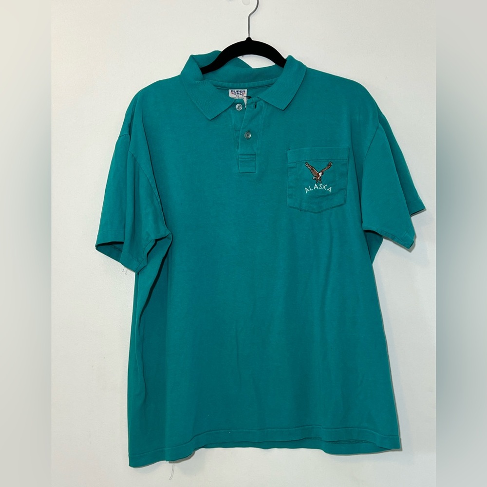 Vintage Super Cru embroidered Alaska Teal collared Polo Shirt